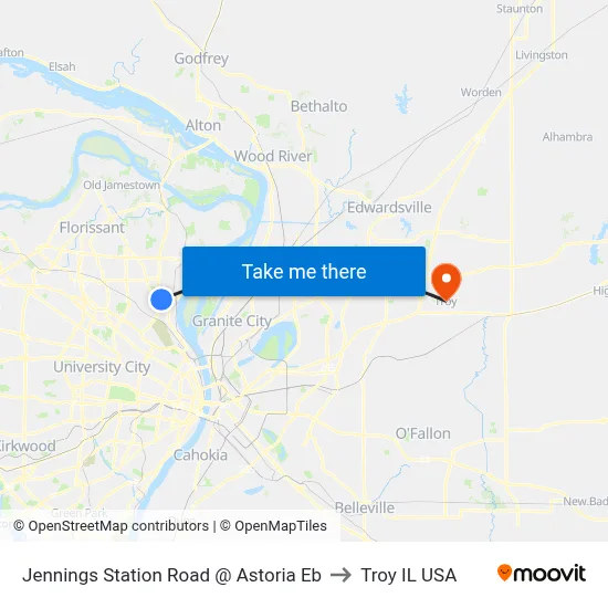 Jennings Station Road @ Astoria Eb to Troy IL USA map