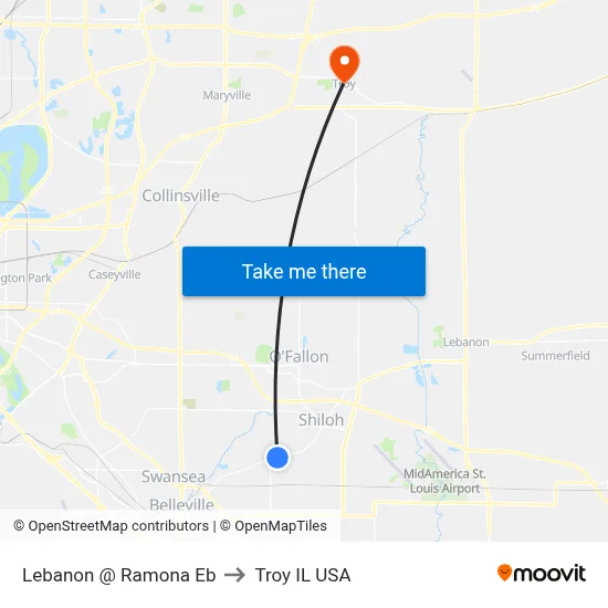 Lebanon @ Ramona Eb to Troy IL USA map
