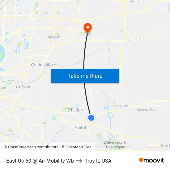East Us-50 @ Air Mobility Wb to Troy IL USA map