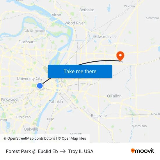 Forest Park @ Euclid Eb to Troy IL USA map