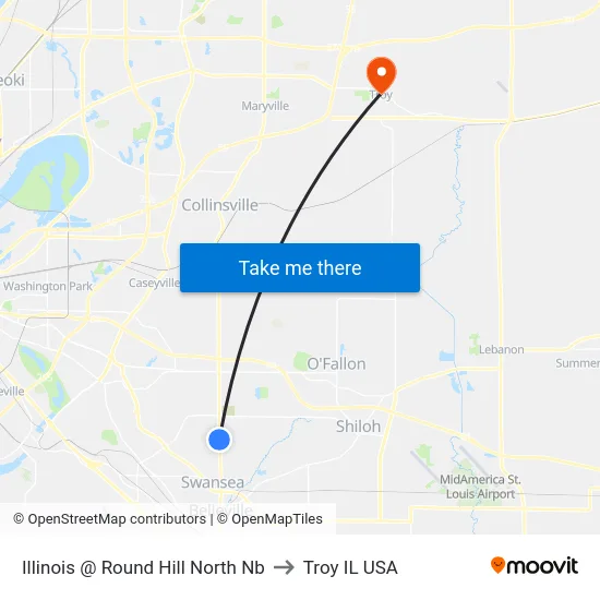 Illinois @ Round Hill North Nb to Troy IL USA map