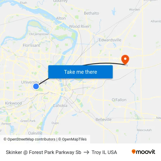 Skinker @ Forest Park Parkway Sb to Troy IL USA map