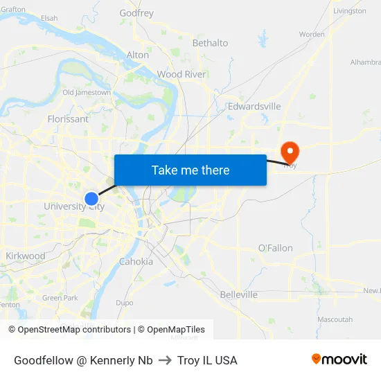 Goodfellow @ Kennerly Nb to Troy IL USA map