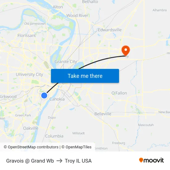 Gravois @ Grand Wb to Troy IL USA map