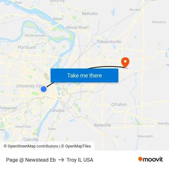Page @ Newstead Eb to Troy IL USA map
