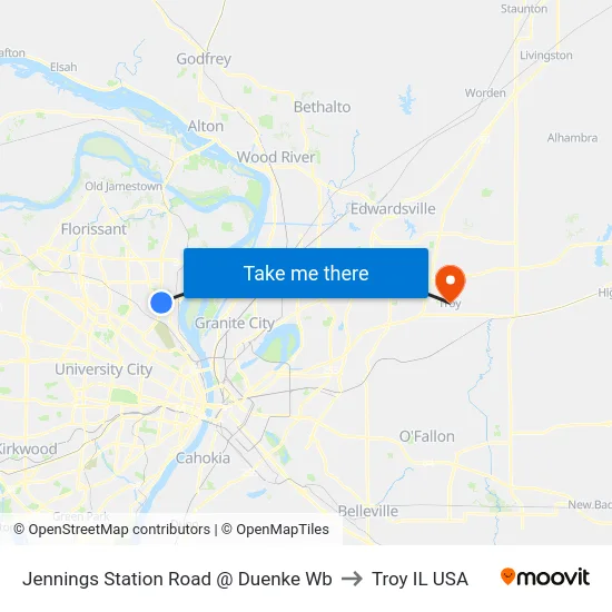 Jennings Station Road @ Duenke Wb to Troy IL USA map