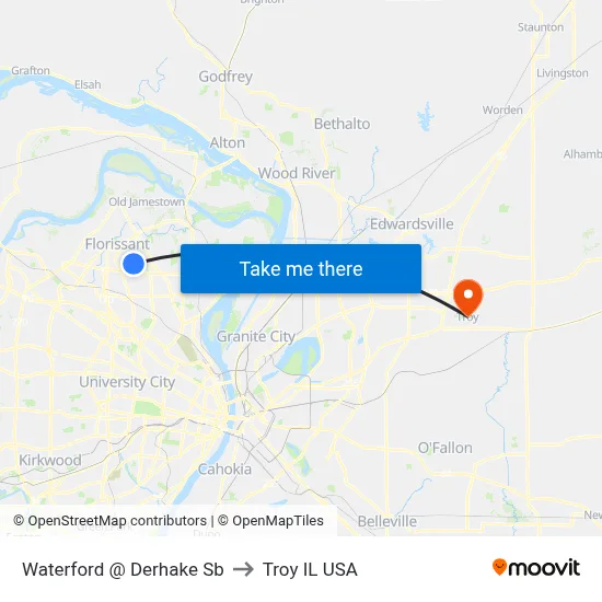 Waterford @ Derhake Sb to Troy IL USA map