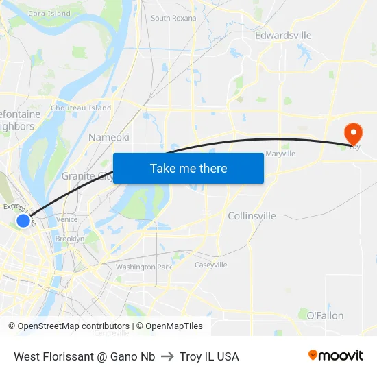West Florissant @ Gano Nb to Troy IL USA map