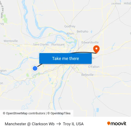 Manchester @ Clarkson Wb to Troy IL USA map