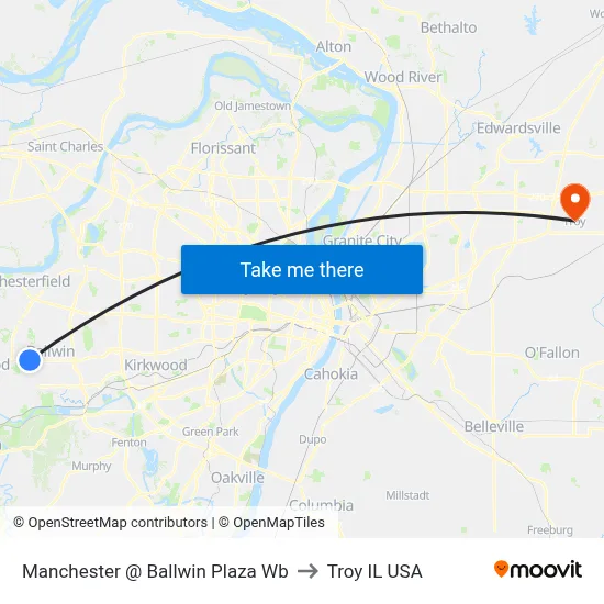 Manchester @ Ballwin Plaza Wb to Troy IL USA map