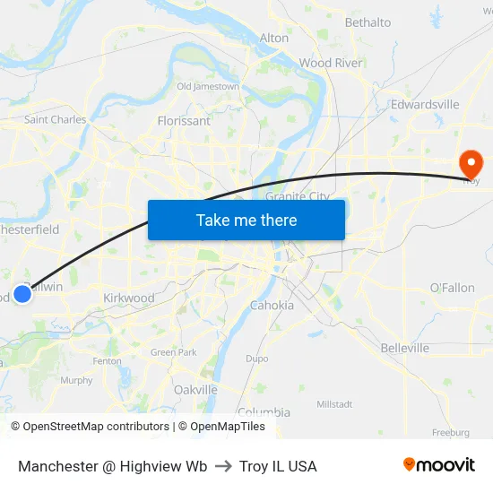 Manchester @ Highview Wb to Troy IL USA map