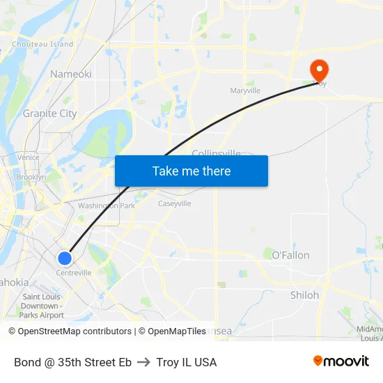 Bond @ 35th Street Eb to Troy IL USA map