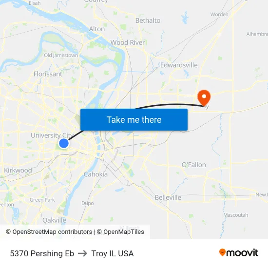 5370 Pershing Eb to Troy IL USA map