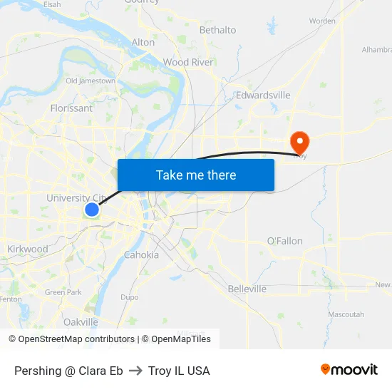 Pershing @ Clara Eb to Troy IL USA map