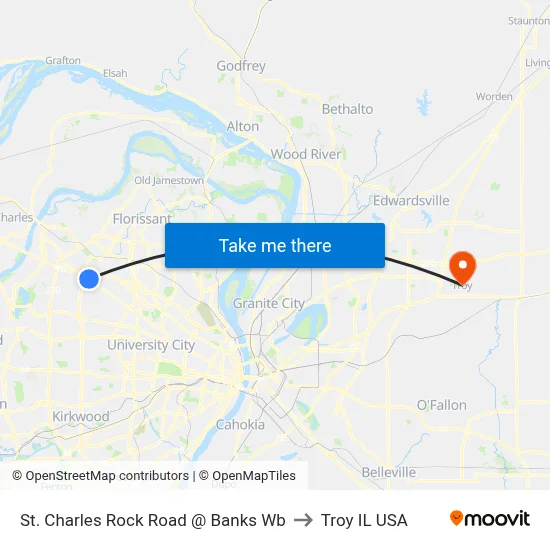 St. Charles Rock Road @ Banks Wb to Troy IL USA map