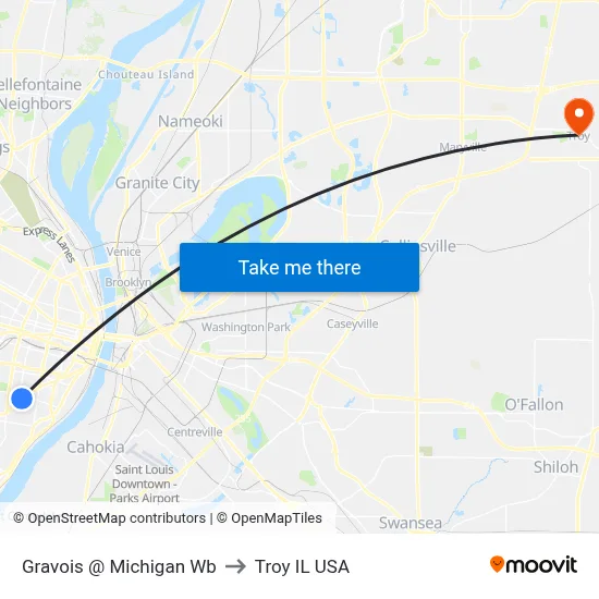 Gravois @ Michigan Wb to Troy IL USA map