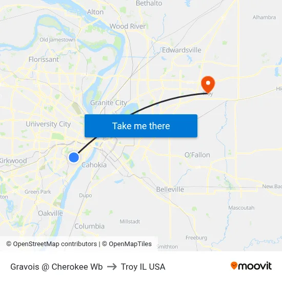 Gravois @ Cherokee Wb to Troy IL USA map