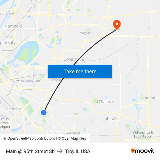 Main @ 95th Street Sb to Troy IL USA map