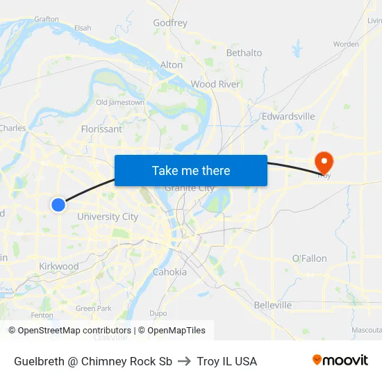Guelbreth @ Chimney Rock Sb to Troy IL USA map