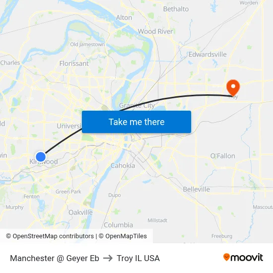 Manchester @ Geyer Eb to Troy IL USA map