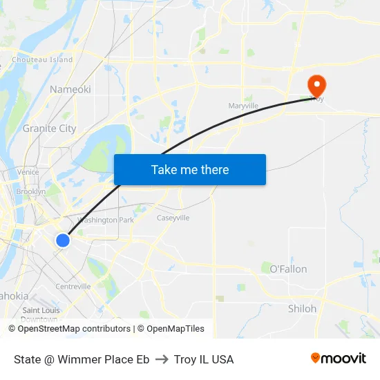 State @ Wimmer Place Eb to Troy IL USA map