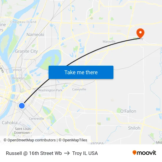 Russell @ 16th Street Wb to Troy IL USA map