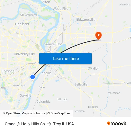 Grand @ Holly Hills Sb to Troy IL USA map