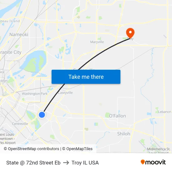 State @ 72nd Street Eb to Troy IL USA map