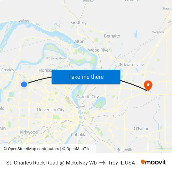St. Charles Rock Road @ Mckelvey Wb to Troy IL USA map