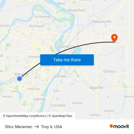 Stlcc Meramec to Troy IL USA map