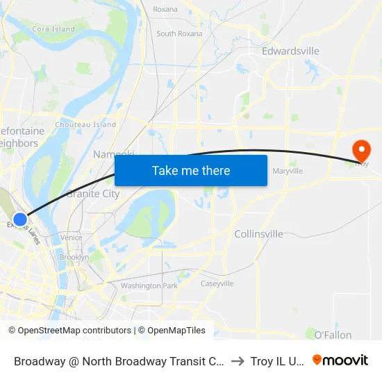Broadway @ North Broadway Transit Ctr Sb to Troy IL USA map