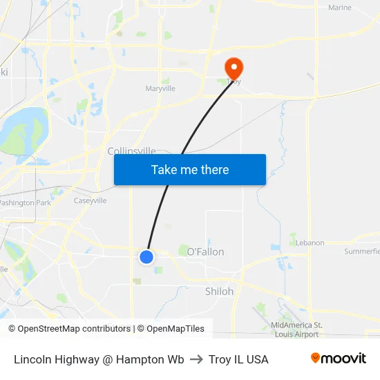Lincoln Highway @ Hampton Wb to Troy IL USA map