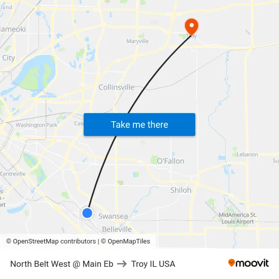 North Belt West @ Main Eb to Troy IL USA map