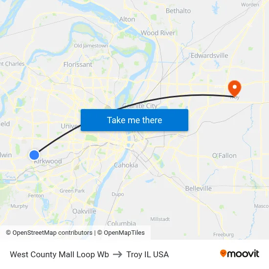 West County Mall Loop Wb to Troy IL USA map