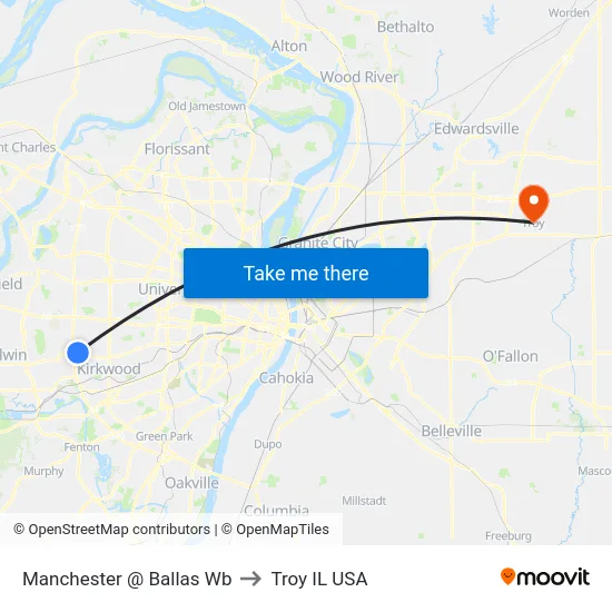 Manchester @ Ballas Wb to Troy IL USA map