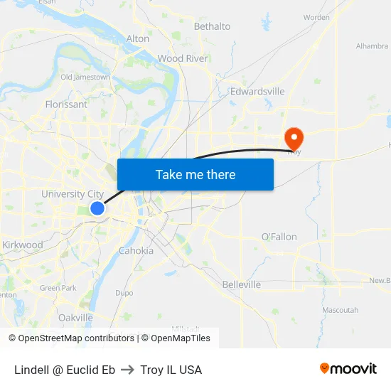Lindell @ Euclid Eb to Troy IL USA map