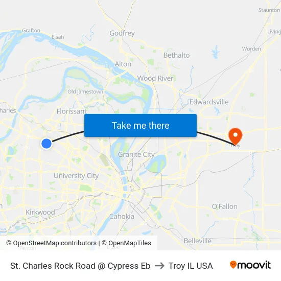St. Charles Rock Road @ Cypress Eb to Troy IL USA map