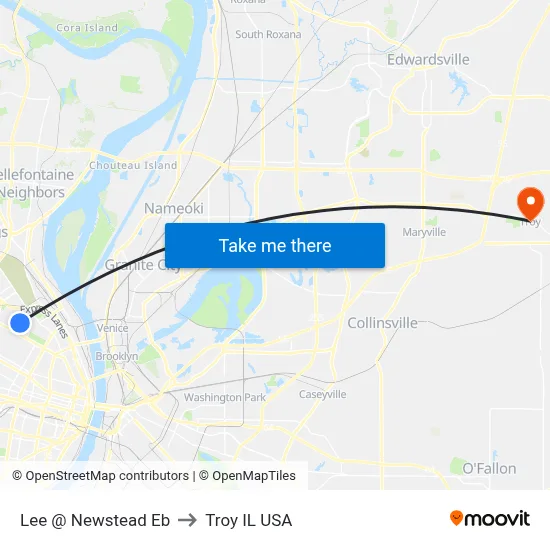 Lee @ Newstead Eb to Troy IL USA map