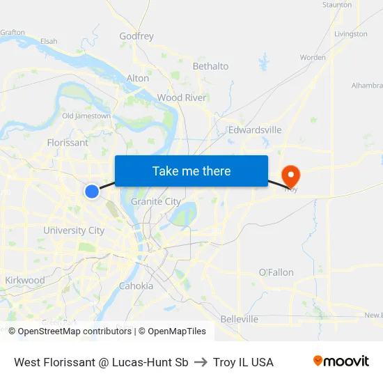 West Florissant @ Lucas-Hunt Sb to Troy IL USA map