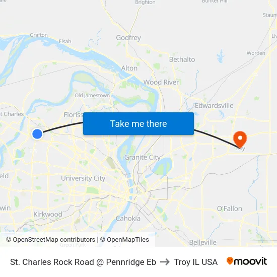 St. Charles Rock Road @ Pennridge Eb to Troy IL USA map
