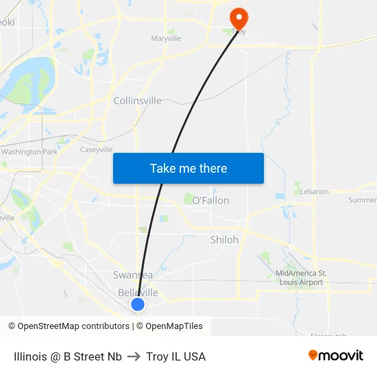 Illinois @ B Street Nb to Troy IL USA map
