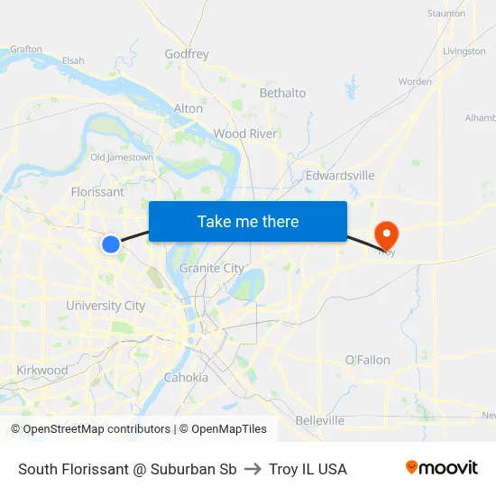 South Florissant @ Suburban Sb to Troy IL USA map