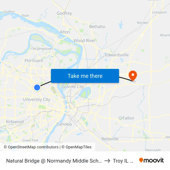 Natural Bridge @ Normandy Middle School Wb to Troy IL USA map