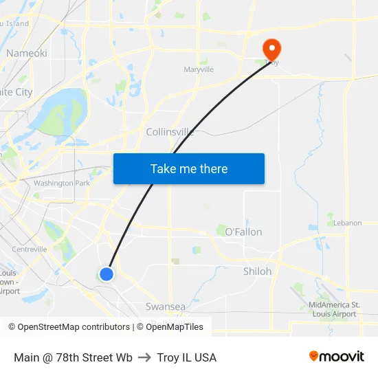 Main @ 78th Street Wb to Troy IL USA map