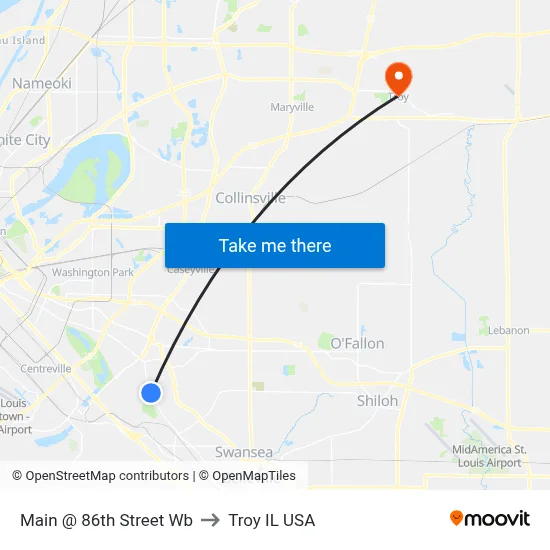 Main @ 86th Street Wb to Troy IL USA map