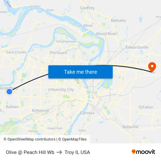 Olive @ Peach Hill Wb to Troy IL USA map