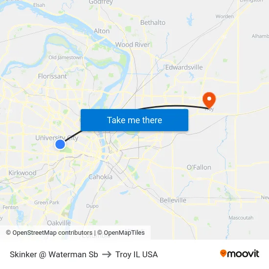 Skinker @ Waterman Sb to Troy IL USA map