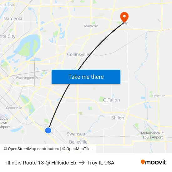 Illinois Route 13 @ Hillside Eb to Troy IL USA map