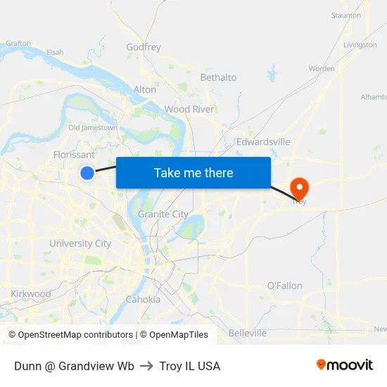 Dunn @ Grandview Wb to Troy IL USA map
