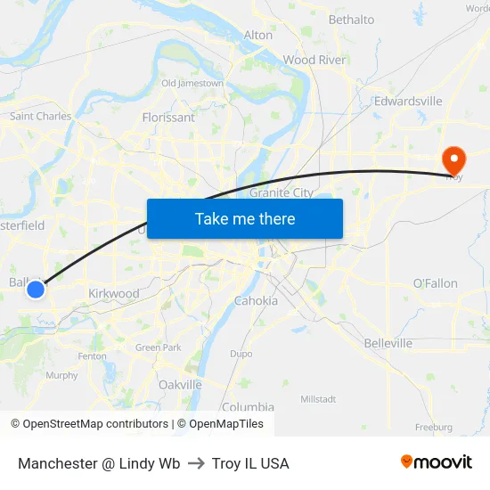Manchester @ Lindy Wb to Troy IL USA map